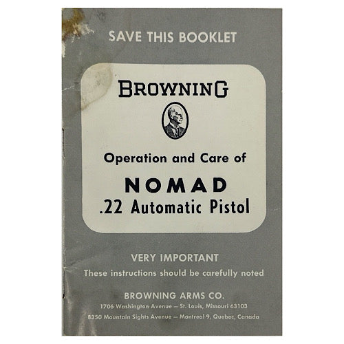 Browning Nomad 22 Automatic Pistol Manual (some staining on cover)