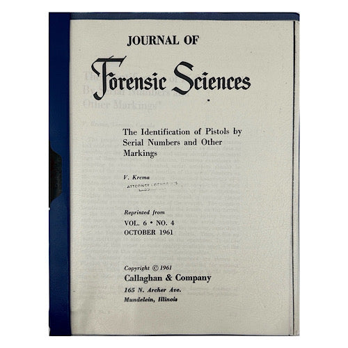 Journal of Forensic Sciences The Identification of Pistols by Serial Numbers and Other Markings