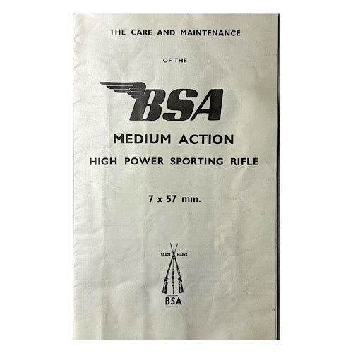 BSA Medium Action High Power Sporting Rifle 7x57mm Rifle Owner&#39;s Manual &amp; Schematic (1950s)