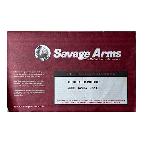 Savage Arms Mod 64 Semi Auto 22 Rifle Owner&#39;s Manual 2000 Vintage