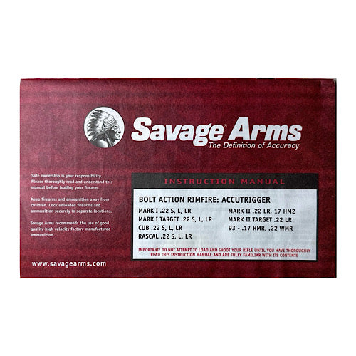 Savage Arms Bolt Action rimfire accutrigger Owner&#39;s manual