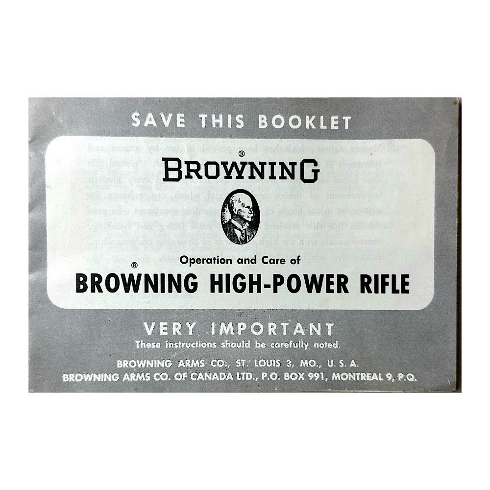 Rare Browning High-Power Rifle Owner's Manual