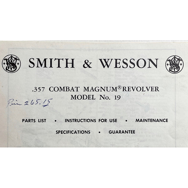 Smith & Wesson Model No. 19 .357 Combat Magnum Revolver Owner's